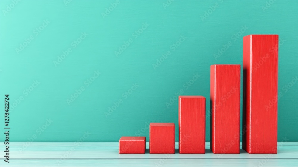 Aufkleber colorful red bar graph displaying growth on turquoise background