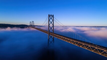 Fototapeta premium Sunrise Bridge Fog Aerial View Transport