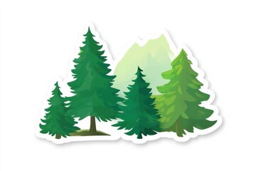 Nature themed sticker showcasing vibrant trees and mountains in a clean design
