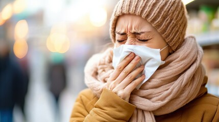 Sick woman struggling to shop while coughing during pandemic