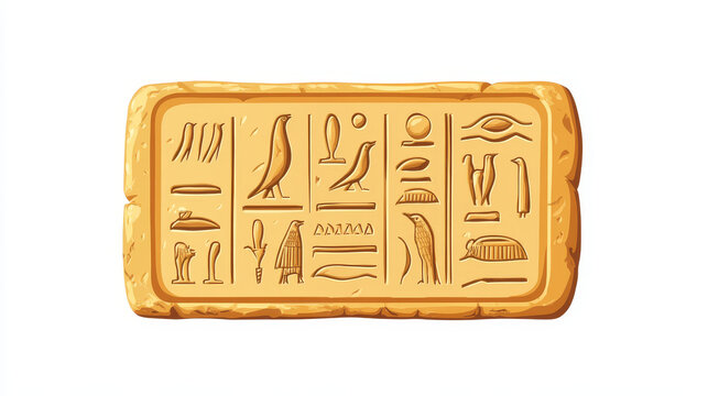 Stone board or clay tablet with pyramid silhouette and Egyptian hieroglyphs cartoon vector illustration Ancient object for recording storing information, graphical user interface, game design on white