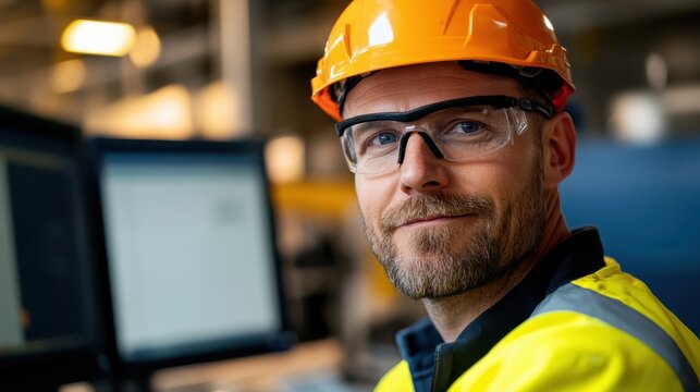 Electrical engineer collaborating in control room at manufacturing site