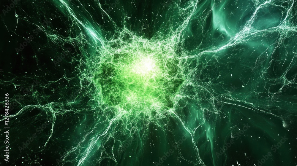 Aufkleber green abstract energy burst with radiating light effects and texture