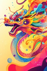Obraz premium Vibrant lunar new year dragon dance depicted in modern abstract art style