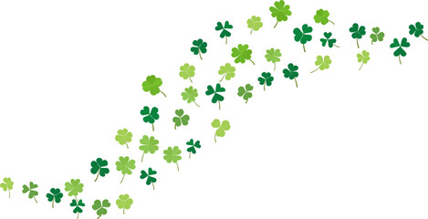 St. Patrick's Day background with clover green leaves floating flying dancing