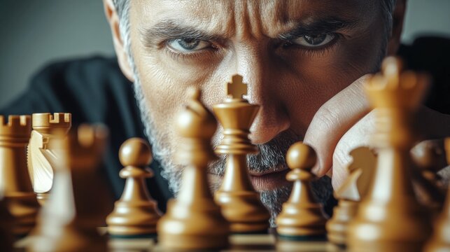 Close-up shot of someone focusing on their chess game - Powered by Adobe