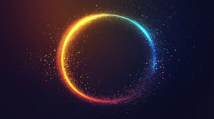 A glowing circle of vibrant particles in orange and blue, floating in space, symbolizing energy, balance, and the cosmic flow between contrasting elements.