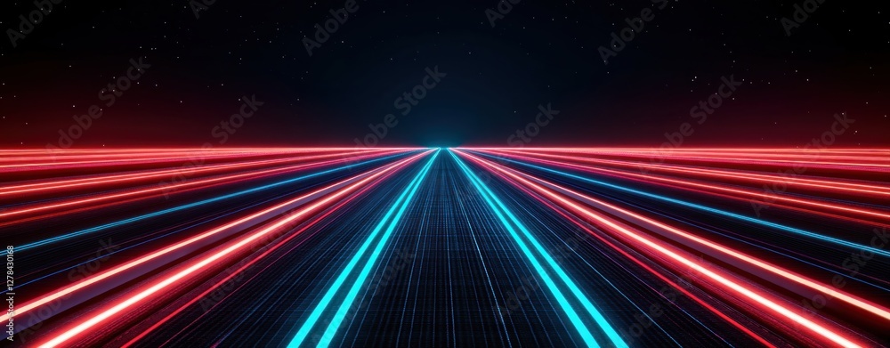 Poster futuristic perspective with neon lines and dark background