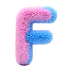 A cozy 3D letter  '     F      ' covered in soft, fluffy fur, resembling a plush toy. The texture i
