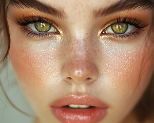 Fototapeta premium Close-up Freckled Face, Makeup, Sunlight