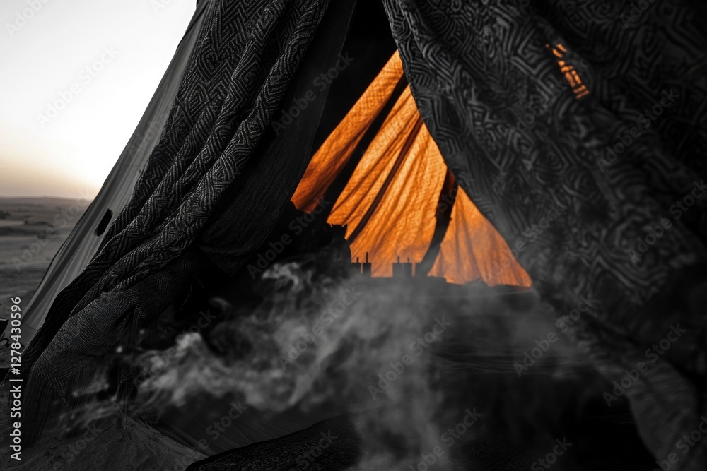 Poster a simple tent in the desert, often used as a background image or for outdoor adventure concepts