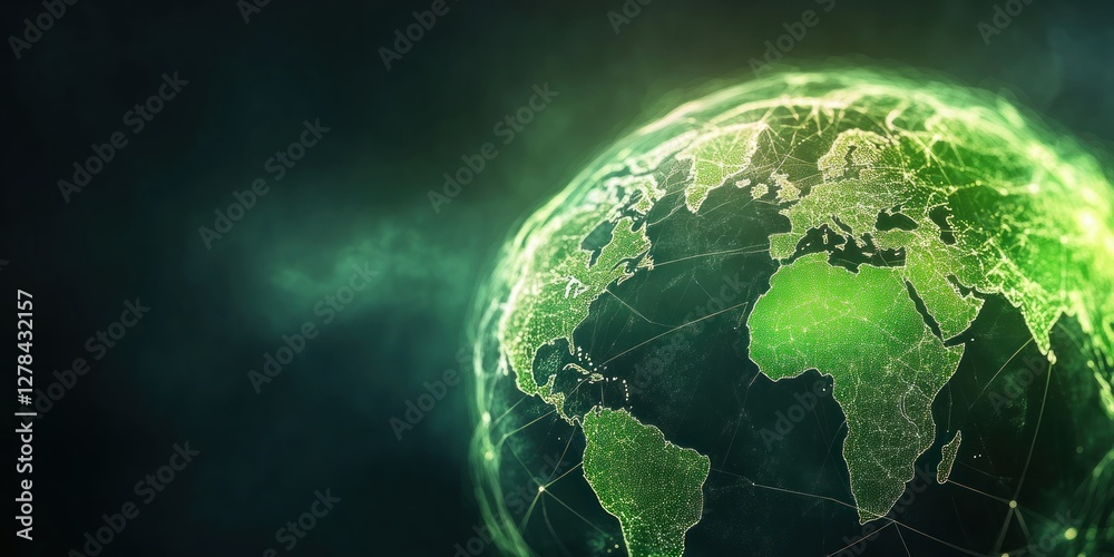 Aufkleber green digital globe with network connections and earth elements