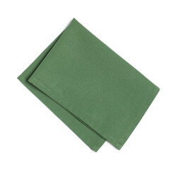 One bright green napkin isolated on white, top view
