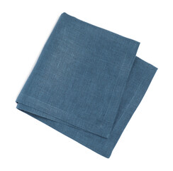 One blue napkin isolated on white, top view