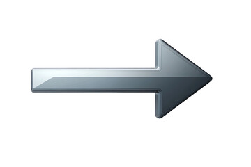 Metallic Silver Arrow Pointing Right on a Transparent Background Glossy and Reflective