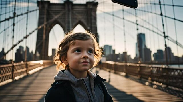Kid on the Brooklyn Bridge.