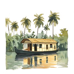 Serene Houseboat on the Kerala Backwaters.