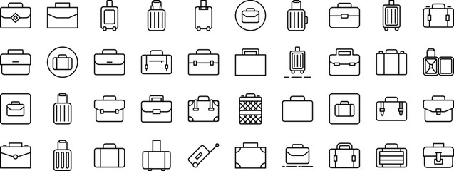 Suitcase, Briefcase, Baggage, Luggage Line Icon Set. Minimalistic Linear Pictogram for Web and Graphic Design, Apps, Banners, Social Network and Cards