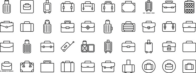Suitcase, Briefcase, Baggage, Luggage Line Icon Collection. Minimalistic Linear Pictogram for Web and Graphic Design, Apps, Banners, Social Network and Cards