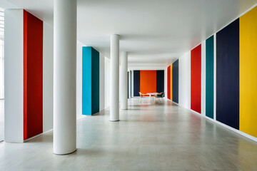 Empty art gallery with colorful panels