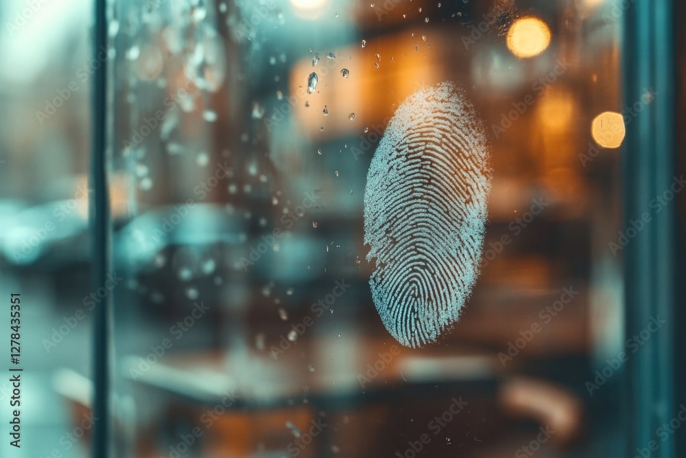 Poster Close-up view of a single fingerprint left on a window, possibly from breaking or forced entry