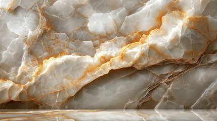 This artwork showcases a beautifully textured stone surface exhibiting captivating swirls of creamy whites and warm oranges, adding elegance to any upscale environment