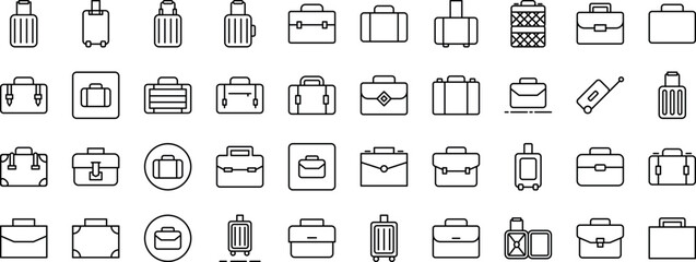 Suitcase, Briefcase, Baggage, Luggage Line Icon Bundle. Minimalistic Linear Pictogram for Web and Graphic Design, Apps, Banners, Social Network and Cards