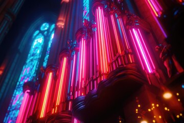 Large pipe organ inside a traditional Christian church setting