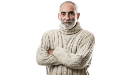 Maltese fisherman in cable-knit jumper arms folded isolated on transparent white background