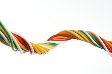 Many colorful electrical wires on white background