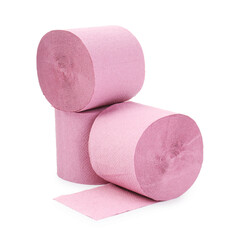 Pink toilet paper rolls isolated on white