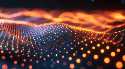 Glowing data waves, digital landscape