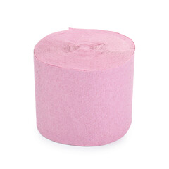 One pink toilet paper roll isolated on white