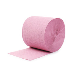 One pink toilet paper roll isolated on white