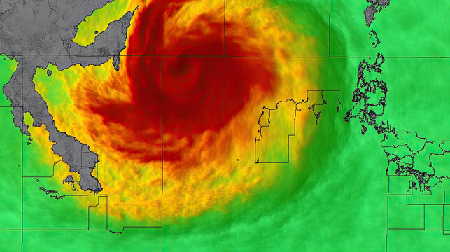 Powerful Hurricane Forming Over the Ocean, Visible on Satellite Imagery Showcasing Wind Patterns and Storm Intensity Near Coastal Regions