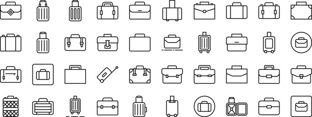 Suitcase, Briefcase, Baggage, Luggage Outline Web Line Icons Collection. Minimalistic Linear Pictogram for Web and Graphic Design, Apps, Banners, Social Network and Cards