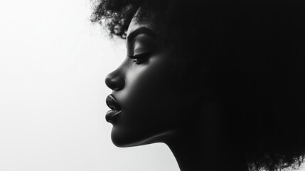Fototapeta premium Beauty aesthetic portrait of silhouette black young woman, beautiful female African model on white