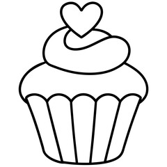 Romantic Cupcake with Heart Decoration Outline