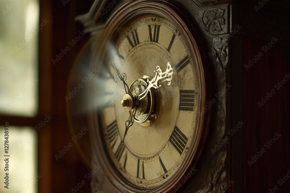 Poster a large clock with roman numeral markings on its face