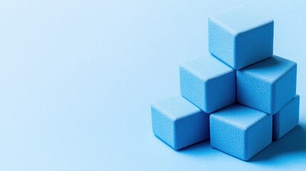 Obraz premium Blue cubes stacked in pyramid shape on light blue background.