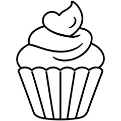 Romantic Cupcake with Heart Decoration Outline