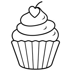 Romantic Cupcake with Heart Decoration Outline