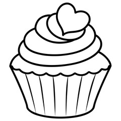 Romantic Cupcake with Heart Decoration Outline