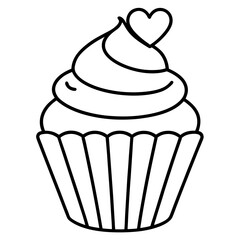 Romantic Cupcake with Heart Decoration Outline