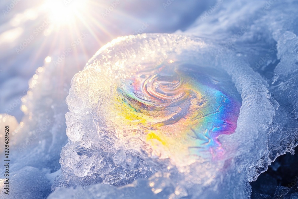 Poster close-up shot of ice with sun in the background