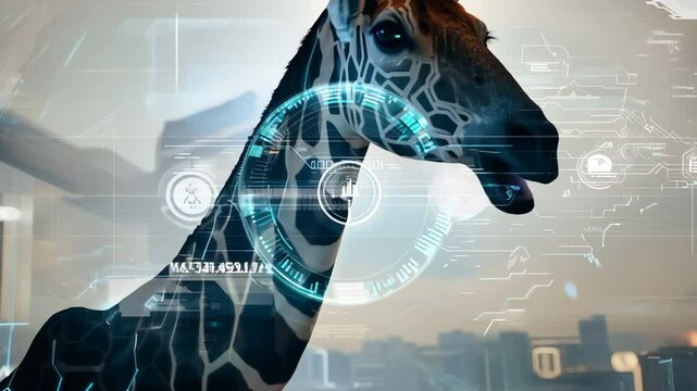Digital interface scanning unique biometric patterns of giraffe head