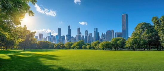 City skyline park sunny day