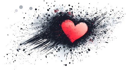 Red heart in black splatter graphic design