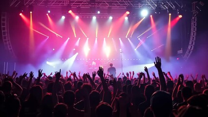 Live music performance at an energetic concert with vibrant lights and enthusiastic crowd engagement