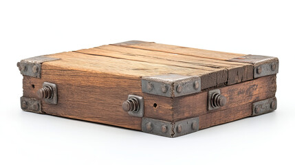 Wooden box closed by metal nails realistic vector illustration. Wooden crate or cargo box for storage, transportation and delivery of product with postal symbols, isolated on white background